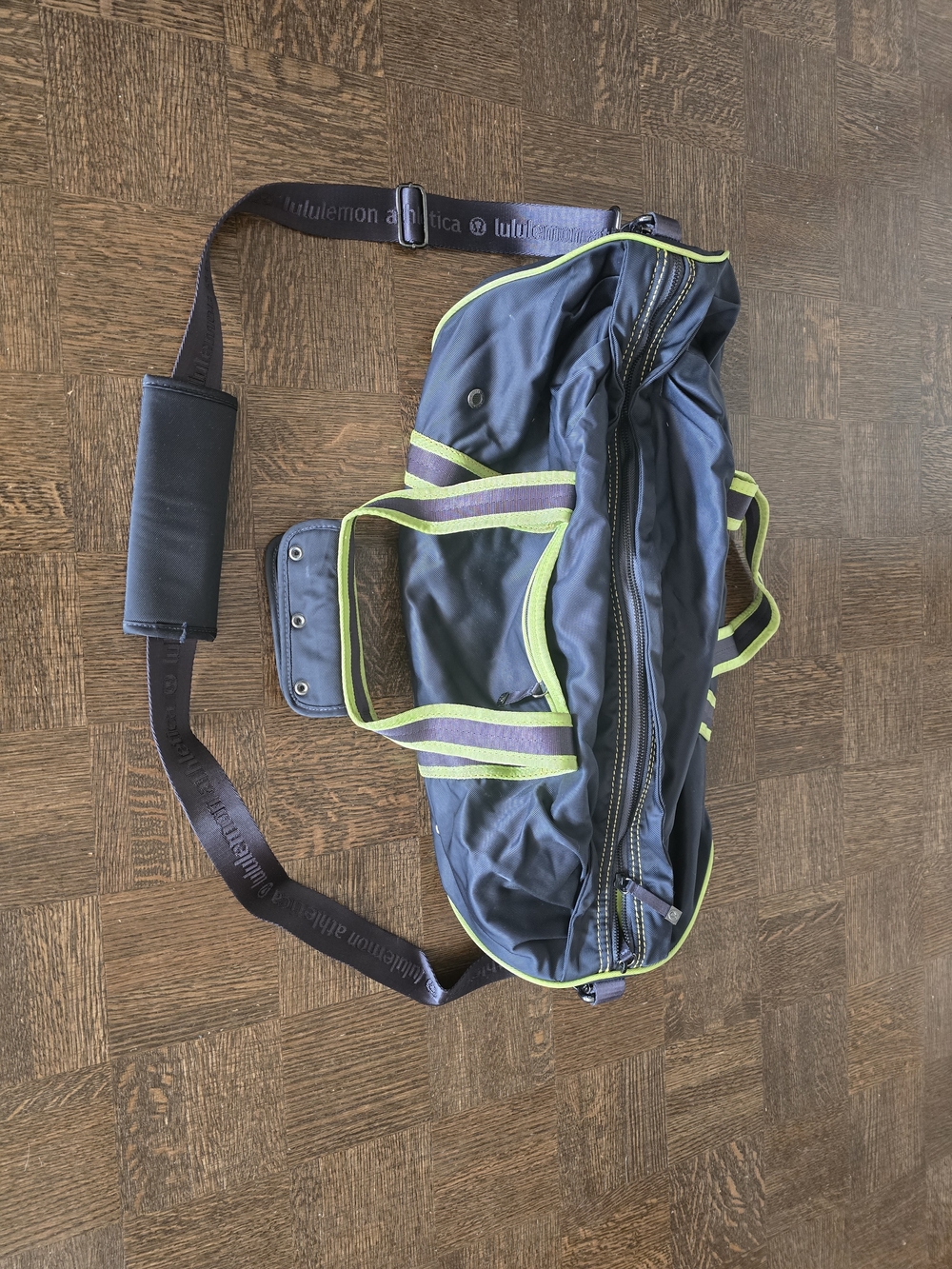Vintage lululemon athletica Black Duffel bag with Lime Trim